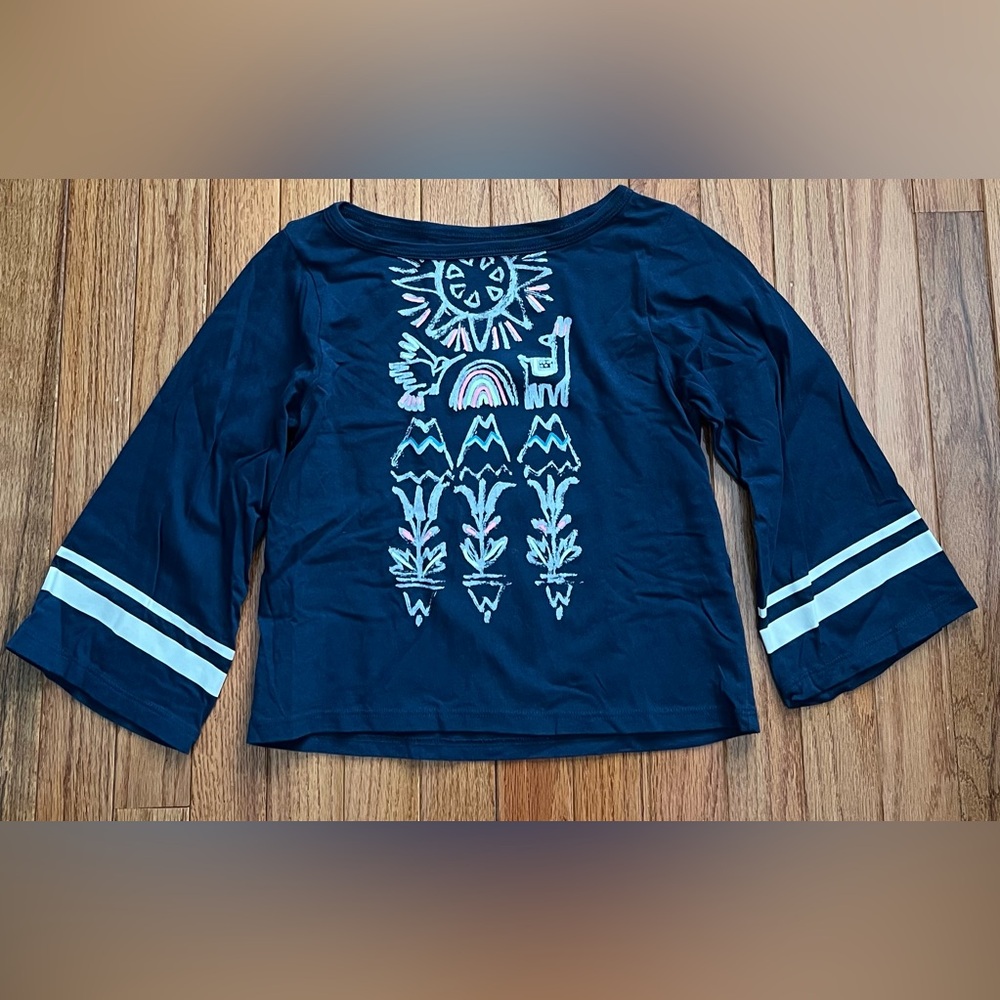 Tea Collection navy blue cropped top with wide 3/4 bell sleeves Girls size 10